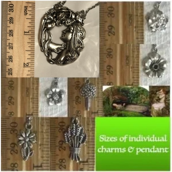 Ophelia's Flowers Handmade Silver Charm Necklace, Hamlet by William Shakespeare - Picture 14 of 16